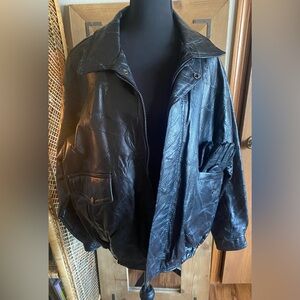 Classic Black Leather Bomber Jacket